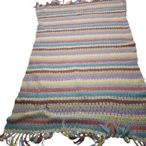 Handmade Rainbow Striped Crochet Blanket Afghan Lap Throw Blanket W/Fringe 42x76